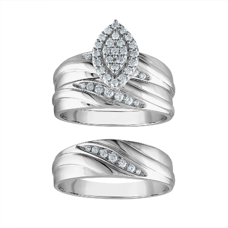 3/8 CTW Diamond Halo Wedding Trio Set in 10KT White Gold