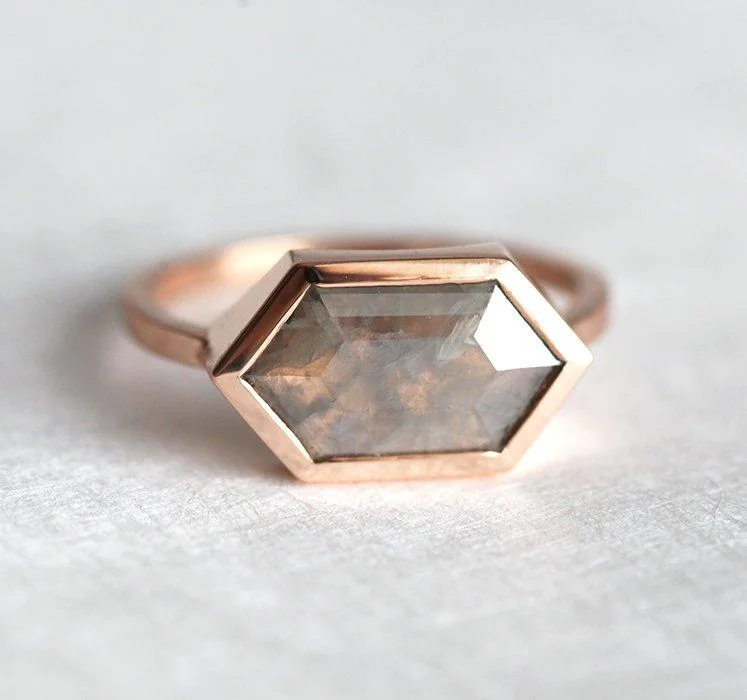 Bianca Hexagon Salt & Pepper Diamond Ring