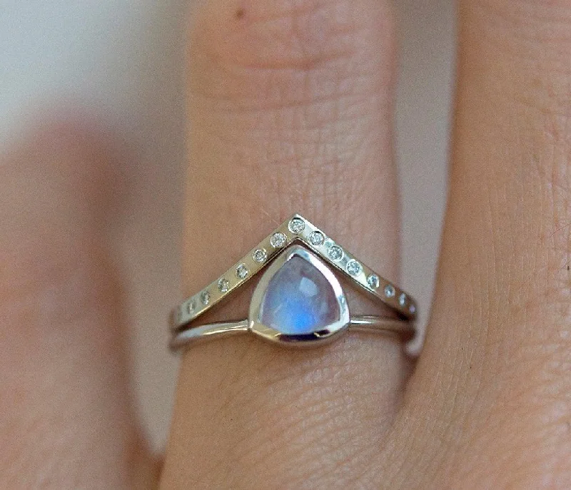 Moonstone Wedding Ring Set, Moonstone Engagement Ring