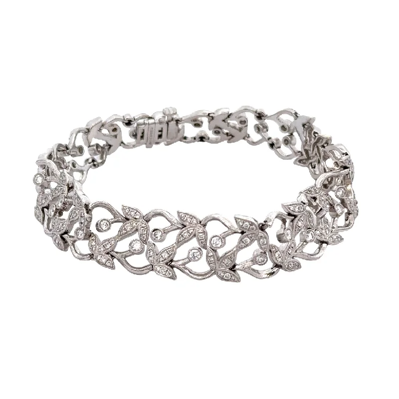 Openwork Diamond Foliate Style Bracelet in WHite Gold