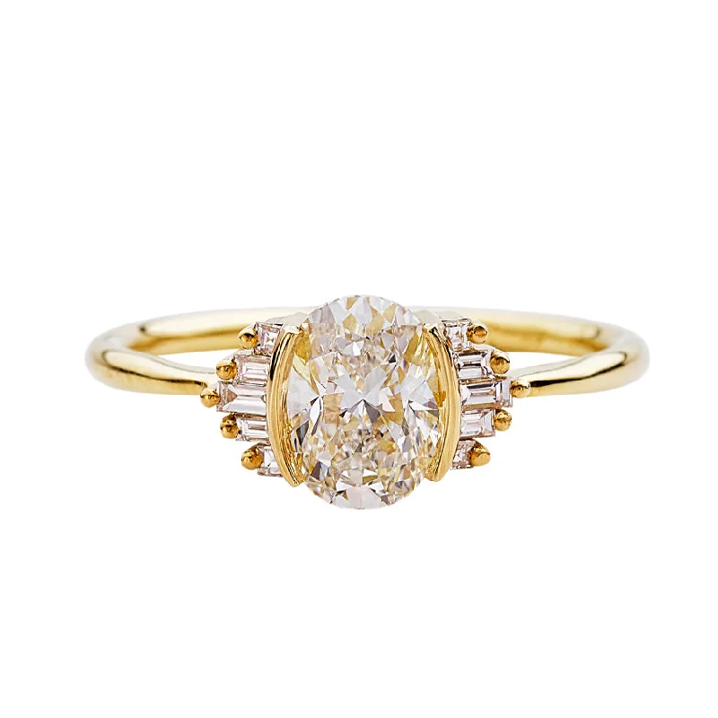 Oval Engagement Ring with Art Deco Baguette Element - 1 carat