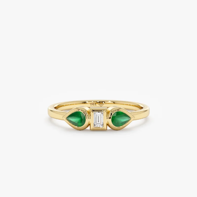 Pear Cut Emerald and Diamond Ring, Saige