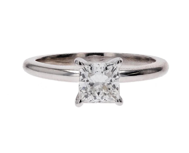 Princess Cut Lab Created Diamond White Gold Solitaire Engagement Ring