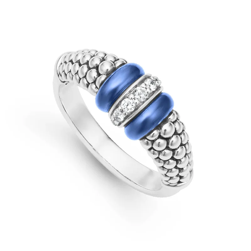 Blue Caviar Ceramic and Diamond Caviar Ring