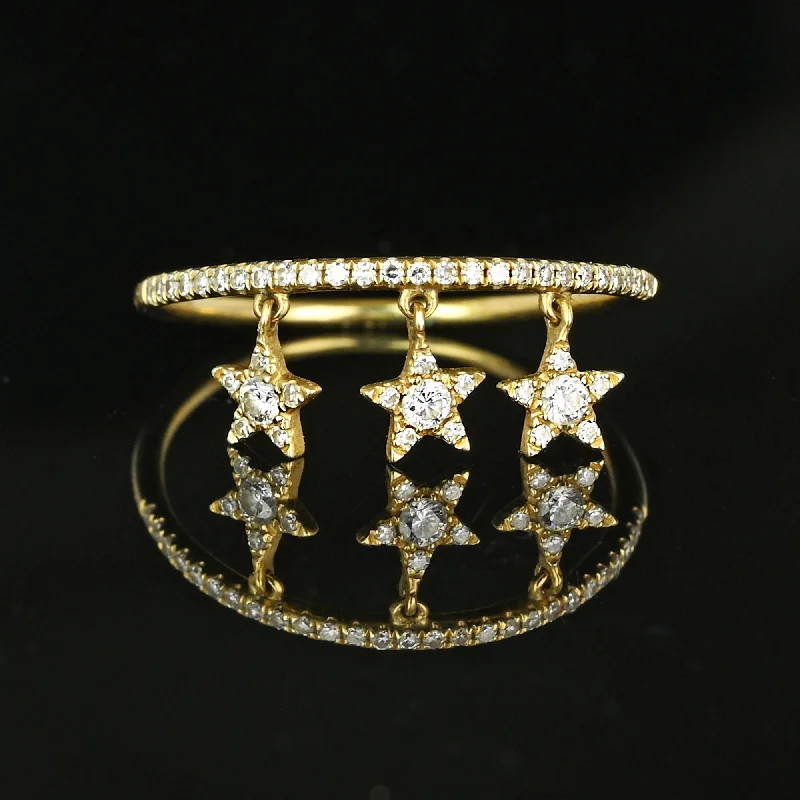 Vintage 14K Gold Dangling Charm Diamond Star Ring