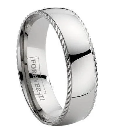 Titanium Wedding Band with a Decorative Ridge-7mm