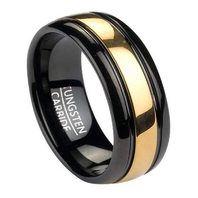 Black Tungsten Men's Ring With Gold Tone Inlay | 8mm