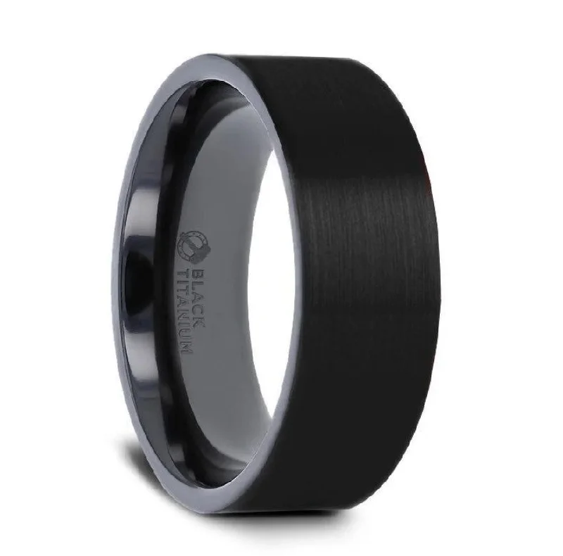 SAN BERNARDINO Brushed Finish Flat Black Titanium Men’s Wedding Band 8mm