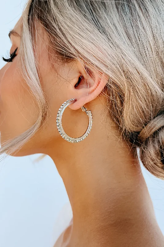 In Command Rhinestone Hoop Earring (Silver)