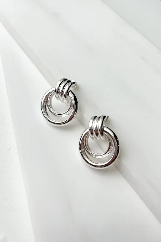 Uptown Glam Layered Hoop Door Knocker Earrings (Silver)