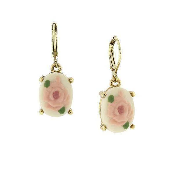 Buy More, Save More On Stunning Jewelry Designs 1928 Jewelry Pink And Ivory Porcelain Rose Cameo Drop Earrings