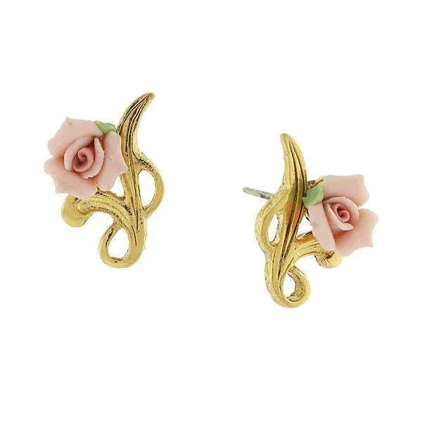 Elegant Designs, Unbeatable Discounts – Shop Jewelry Now 1928 Jewelry Sweet Porcelain Rose Bud Post Earrings