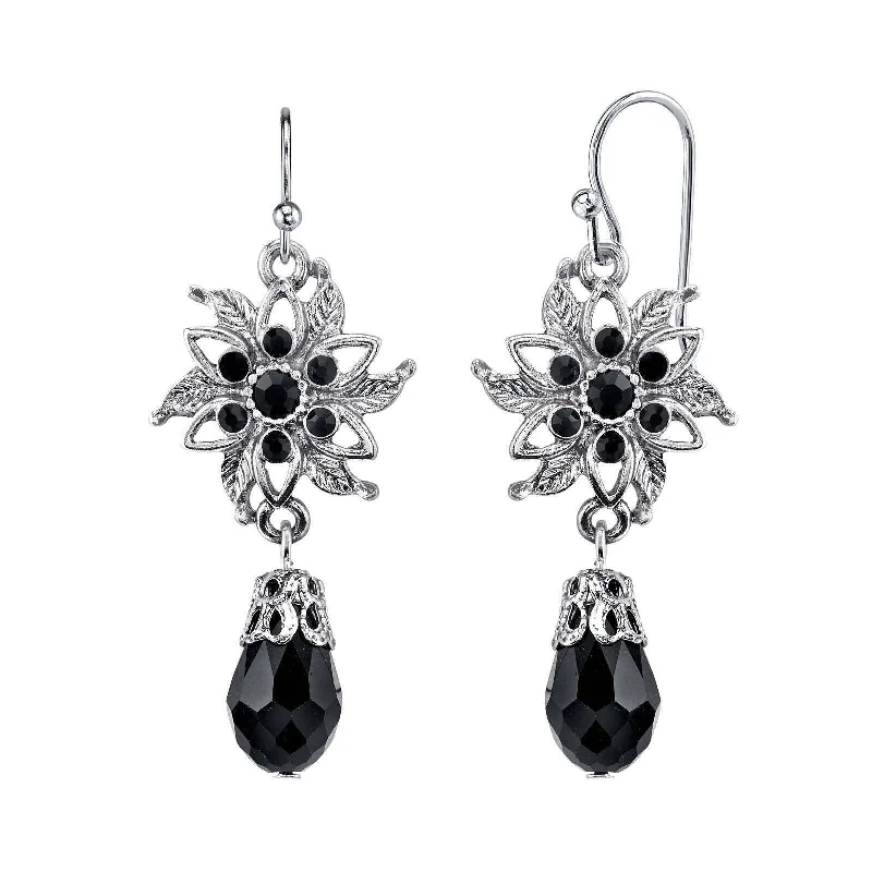 Timeless Beauty, Unbeatable Deals – Jewelry Sale On 1928 Jewelry Black Crystal Flower Jet Crystal Dangling Earrings