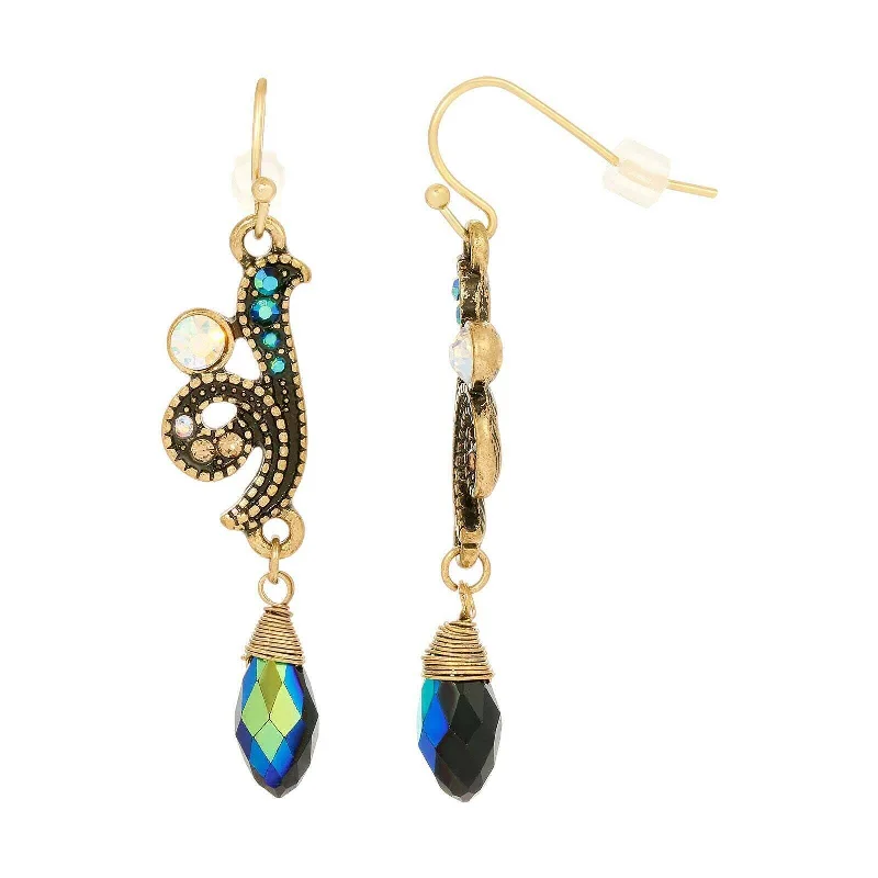 Bestselling Jewelry Now On Sale – Elevate Your Look 1928 Jewelry Peacock Plumage Blue Iridescent AB Glass Drop Bead Fish Hook Earrings