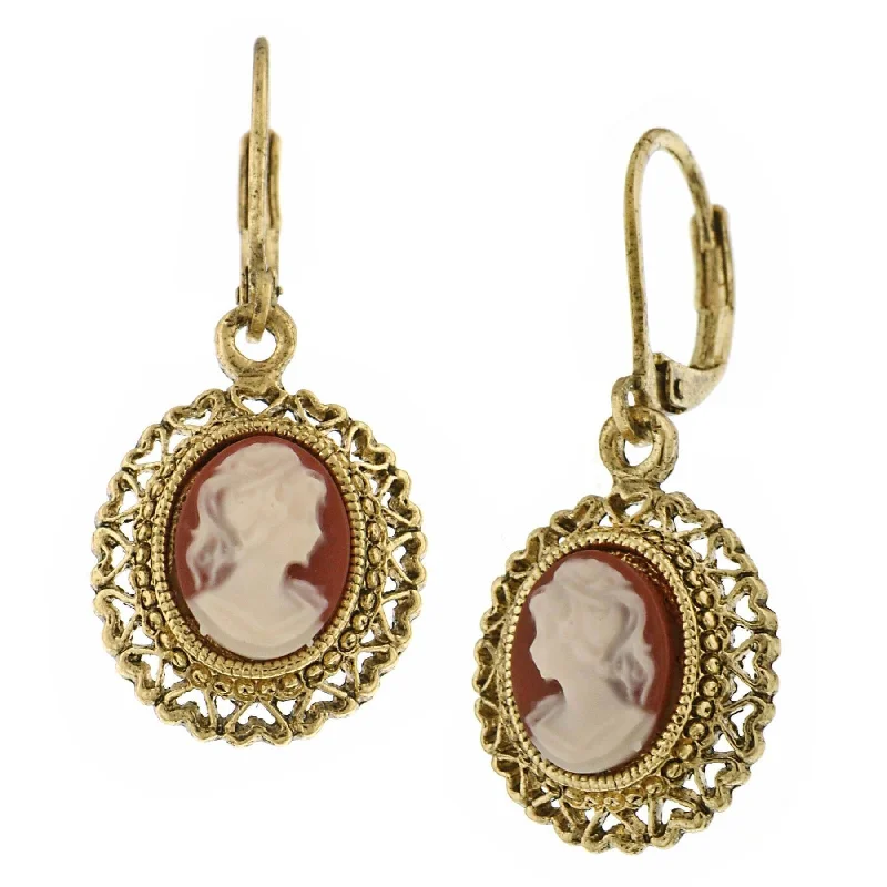 Limited-Stock Jewelry Sale – Shop Before It's Gone 1928 Jewelry Dark Carnelian Oval Cameo Hearts Drop Earrings