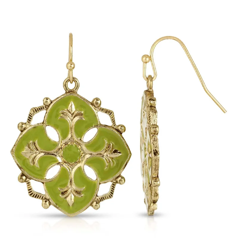 Timeless Jewelry, Timeless Savings – Don't Wait 1928 Jewelry Domenica Olivine Green Hand Enameled Drop Earrings