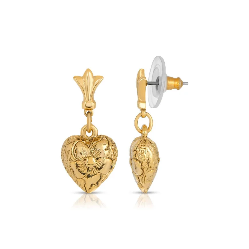 Discounted Jewelry For A Glamorous Look 1928 Jewelry Etched Flower Heart Post Drop Earrings