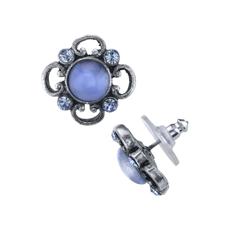 Affordable Glamour – Premium Jewelry At Special Prices 1928 Jewelry Light Blue Moonstone And Light Sapphire Austrian Crystals Post Button Earrings