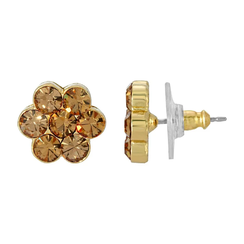 Best Jewelry Sale – Shop Exclusive Designs Now 1928 Jewelry Light Topaz Brown Crystal Flower Button Earrings