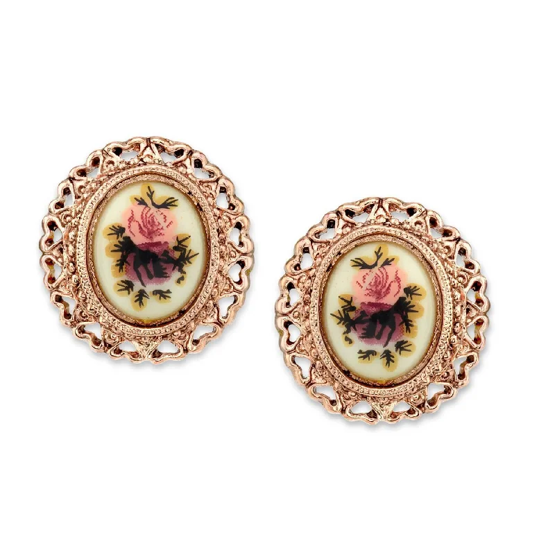 Trendy And Classic Jewelry Now At Reduced Prices 1928 Jewelry Manor House Pink & Purple Rose Flower Hearts Button Earrings