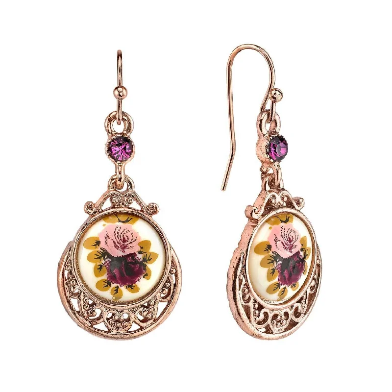 Luxury Meets Affordability – Jewelry Sale Live Now 1928 Jewelry Manor House Purple & Pink Rose Flower Amethyst Crystal Drop Earrings