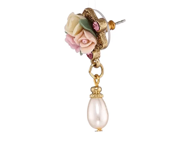 Upgrade Your Collection With Our Limited-Time Jewelry Sale 1928 Bridal Multi-Color Porcelain Rose Pink Crystal Faux Pearl Drop Post Earrings