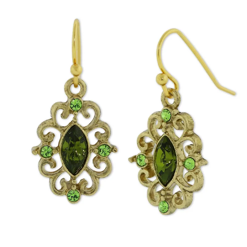 Timeless Elegance Now At Special Discounts 1928 Jewelry Olivine Green Crystal Filigree Drop Earrings