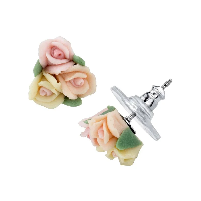 Discounted Luxury Jewelry – Shine Without The Splurge 1928 Bridal Porcelain Rose Floral Bouquet Button Earrings