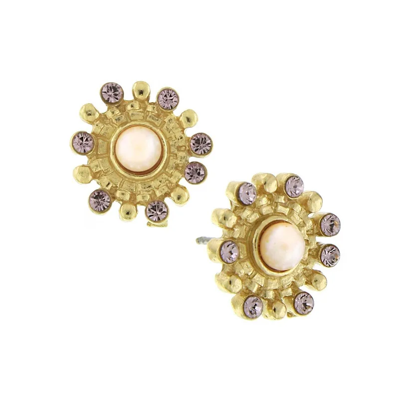 Exclusive Jewelry Discounts – Shop Now For Savings 1928 Jewelry Rosabella Pink Faux Pearl & Light Amethyst Crystal Button Earrings