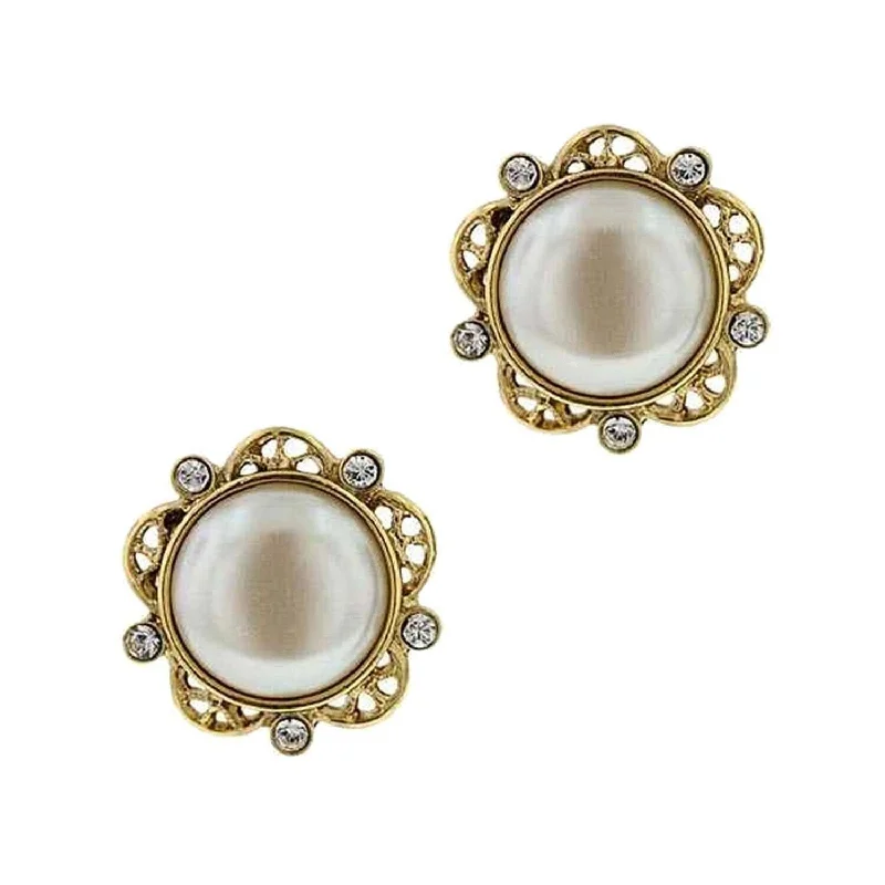 The Jewelry Sale You've Been Waiting For Is Here 1928 Jewelry White Faux Pearl & Crystal Round Button Earrings