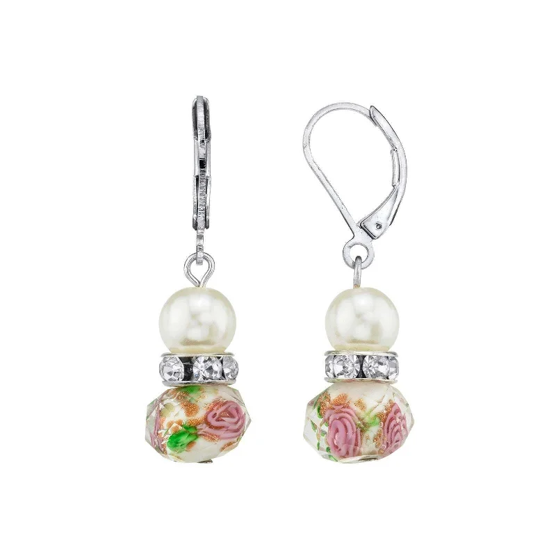 Buy More, Save More – Special Jewelry Discounts 1928 Jewelry Pink Floral Glass Beaded & Crystal Drop Wire Earrings