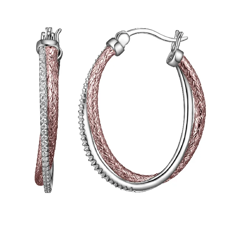 Bestselling Jewelry Now On Sale – Elevate Your Look 2-Tone Crossed Mesh Oval Hoop Earring with Crystals