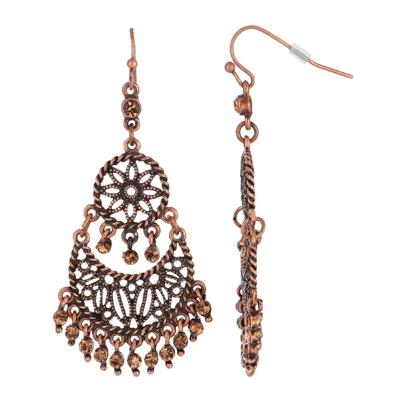 Discover Unique Jewelry With Special Limited-Time Offers 2028 Jewelry Burnt Copper Light Topaz Crystal Wire Chandelier Earrings