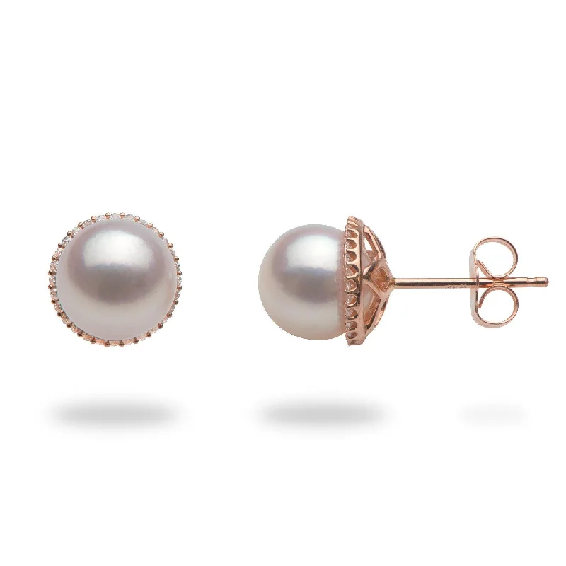 Sparkle More For Less – Jewelry Sale Happening Now Akoya Pearl Earrings in Rose Gold with Diamonds - 8mm