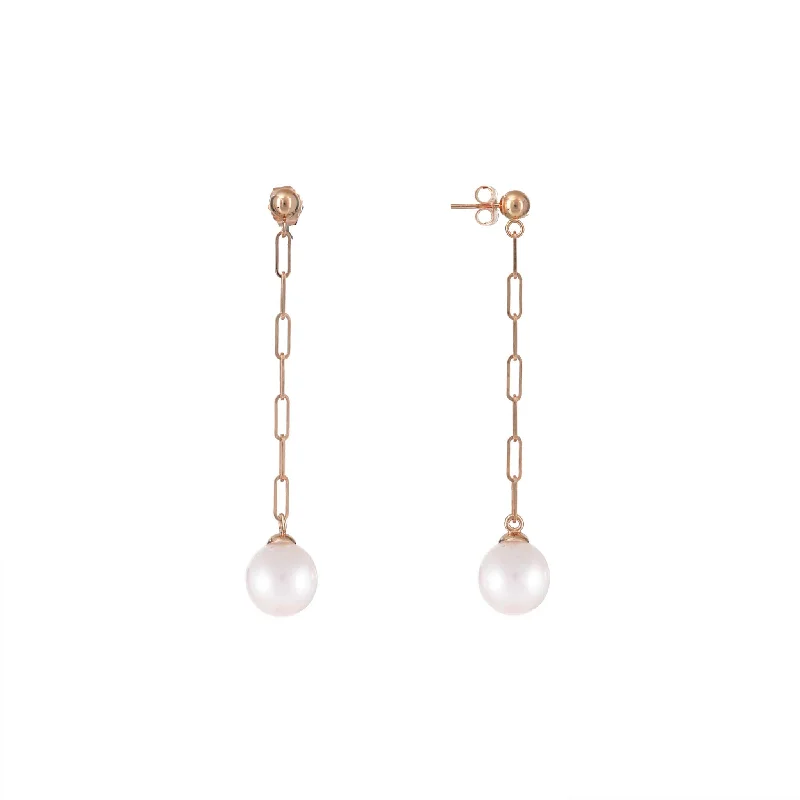 Special Jewelry Deals – Upgrade Your Collection Akoya White Pearl Paperclip Chain Earrings in Rose Gold - 8mm