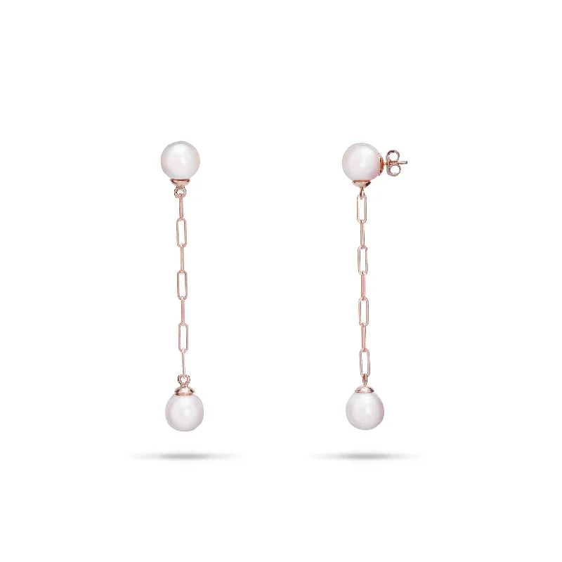 Affordable Luxury Jewelry For Every Occasion Akoya White Pearl Paperclip Chain Earrings in Rose Gold - 8mm