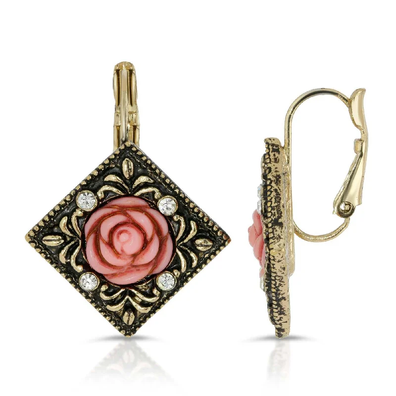 Seasonal Jewelry Clearance – Best Styles At The Lowest Prices 1928 Jewelry Pink Carved Rose With Crystal Accents Diamond-Shape Drop Earrings