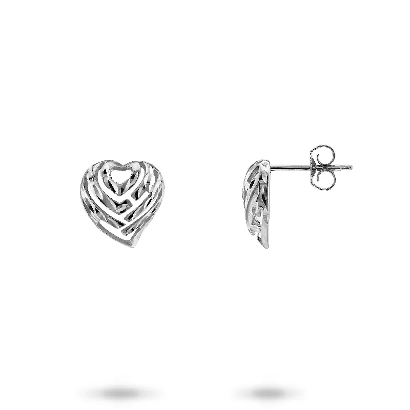 Personalized Engraved Jewelry For Meaningful Gifts Aloha Heart Earrings in White Gold - 11mm