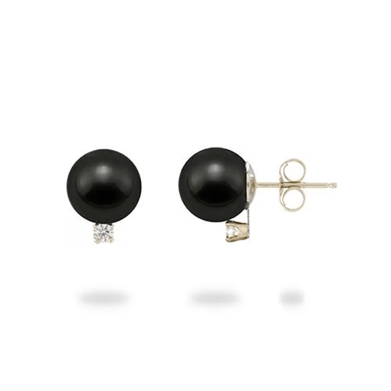 Stunning Jewelry At Even More Stunning Prices Black Coral Earrings in Gold with Diamonds - 8-8.5mm