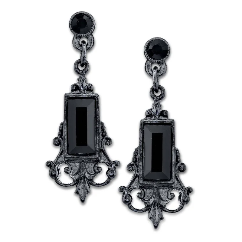 Limited Stock On Premium Jewelry At Low Prices 1928 Jewelry Black Rectangle Crystal Drop Earrings