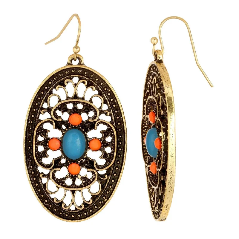 Limited-Time Jewelry Discounts – Shine Without The Splurge 1928 Jewelry Brass Turquoise And Coral Filigree Oval Drop Earrings