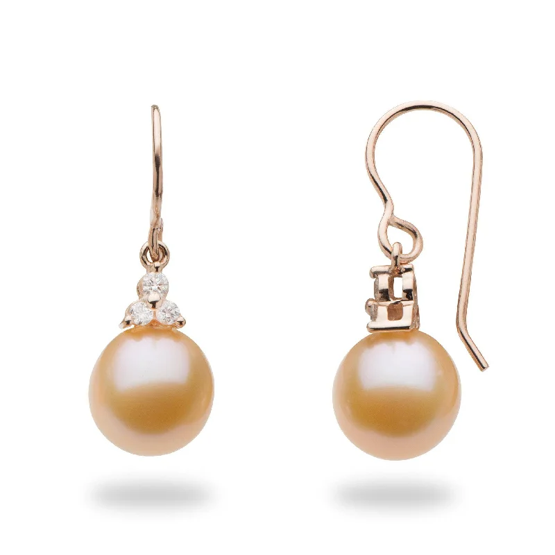 Handcrafted Jewelry Sale – Unique Designs At Low Prices Peach Freshwater Pearl Earrings in Rose Gold with Diamonds - 9-10mm