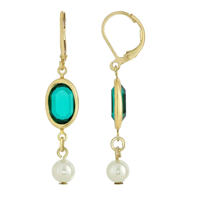 High-Quality Gemstone Jewelry For Special Occasions 1928 Jewelry Gold-Tone Green And White Channel Crystal Drop Earrings