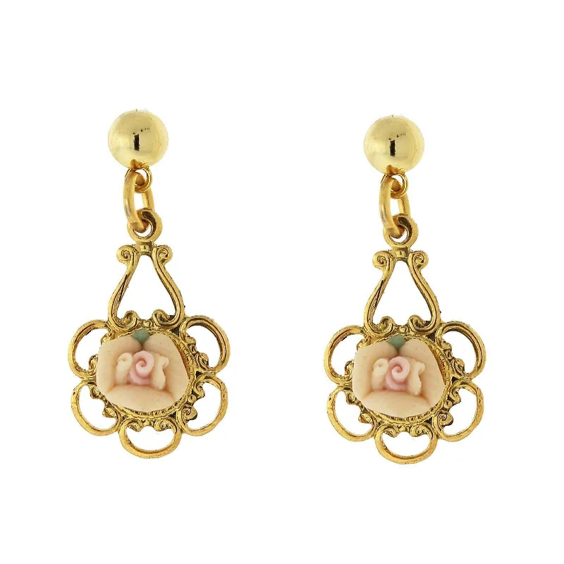 Premium Jewelry Now Available At Special Discounts 1928 Jewelry Porcelain Rose Drop Earrings