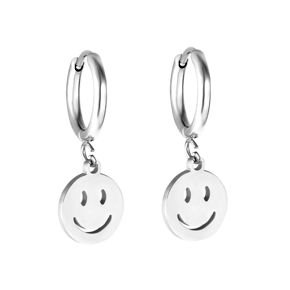 Fashion-Forward Geometric Jewelry For Contemporary Style Hypoallergenic Silver Smiley Face Earrings