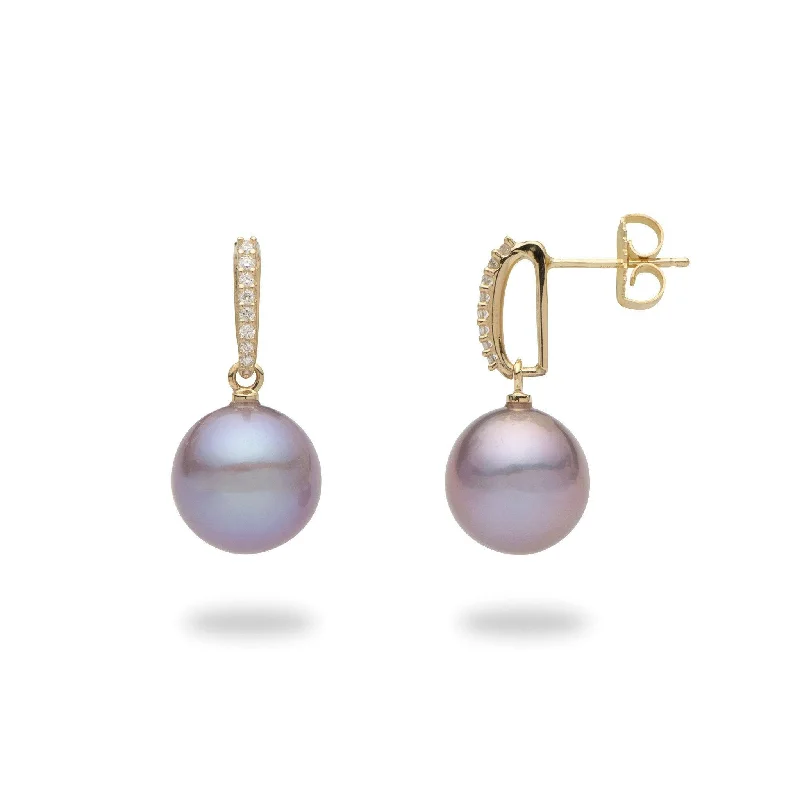 Elegant Rose Gold Jewelry For A Stylish Touch Lilac Freshwater Pearl Earrings in Gold with Diamonds - 11-12mm