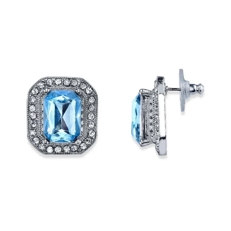 Luxury Jewelry Now At Special Promotional Rates 2028 Jewelry Light Sapphire Octagon Stone Crystal Accent Button Earrings