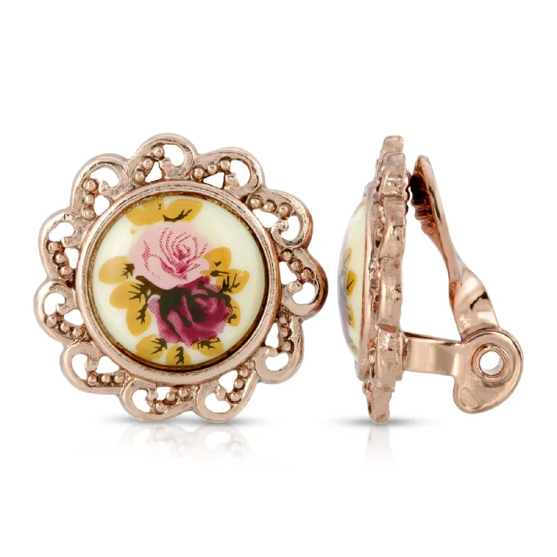 Affordable Elegance – Premium Jewelry At Special Prices 1928 Jewelry Manor House Pink & Purple Rose Decal Clip On Earrings