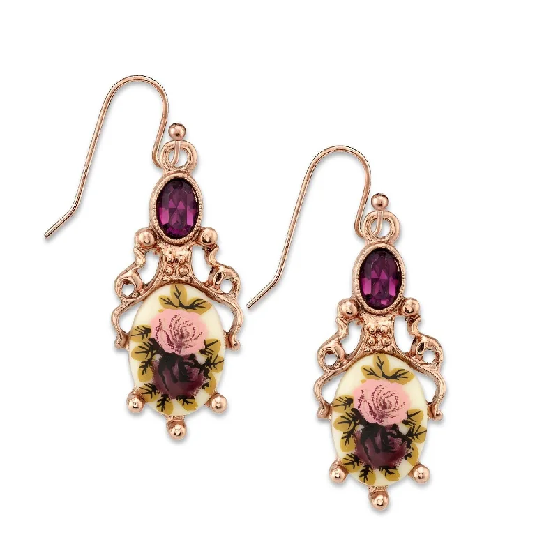 Premium Jewelry, Premium Discounts – Act Fast 1928 Jewelry Manor House Floral Stone & Purple Crystal Drop Earrings