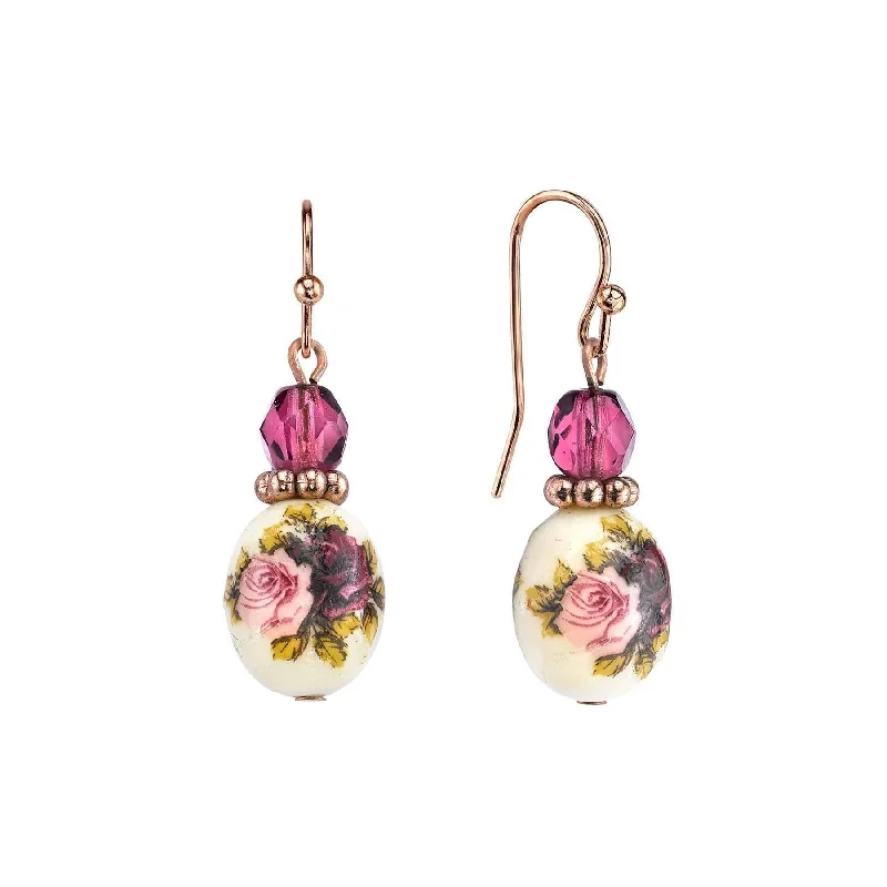 Must-Have Jewelry At Unbelievable Discounts 1928 Jewelry Manor House Rose Purple Crystal Bead Flower Drop Earrings